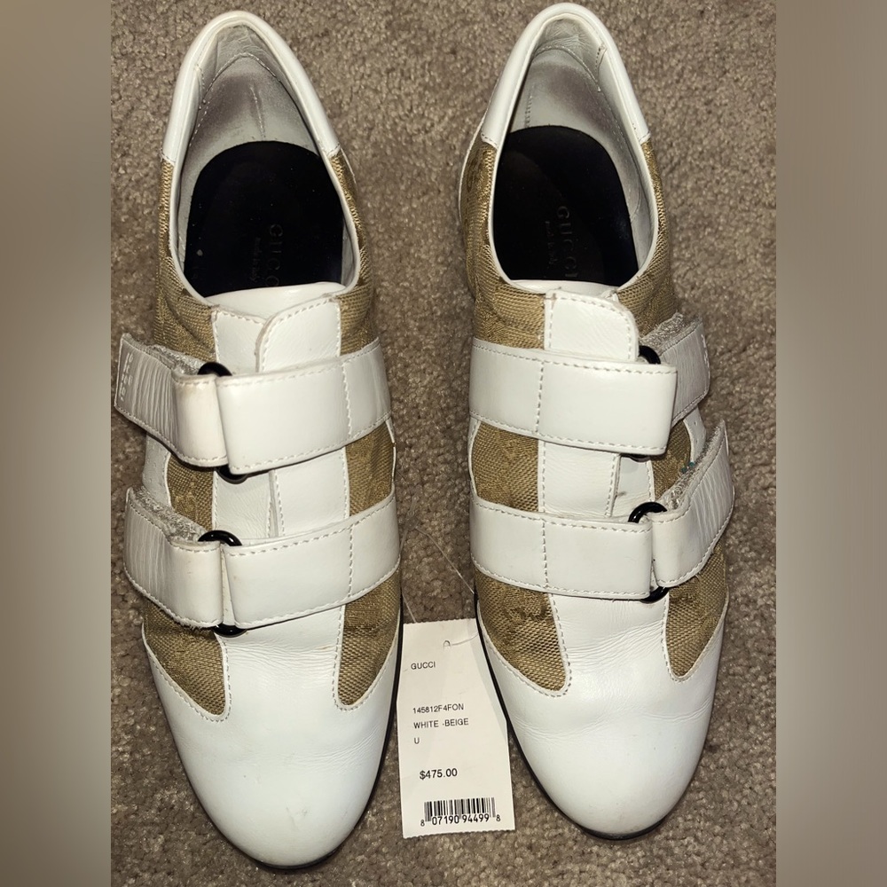 Authentic Vintage GUCCI Sneakers Size 7 1/2 White with Beige